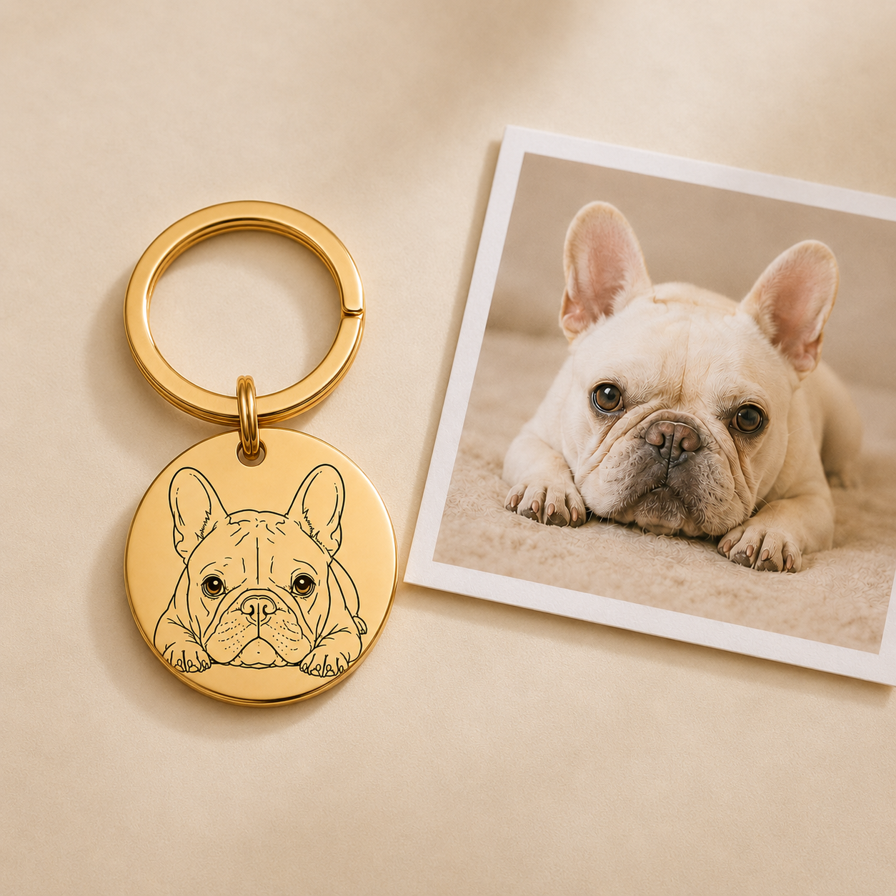 Personlig nøglering i guld med motiv af hund